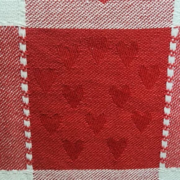 Rachel Zoe Red And White Hearts Woven Check Cotton Tablecloth 60x84in Oblong - Picture 6 of 13